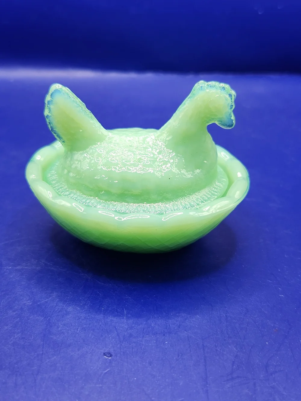 Jadite Hen on Nest Mini Glass Salt Cellar Dish